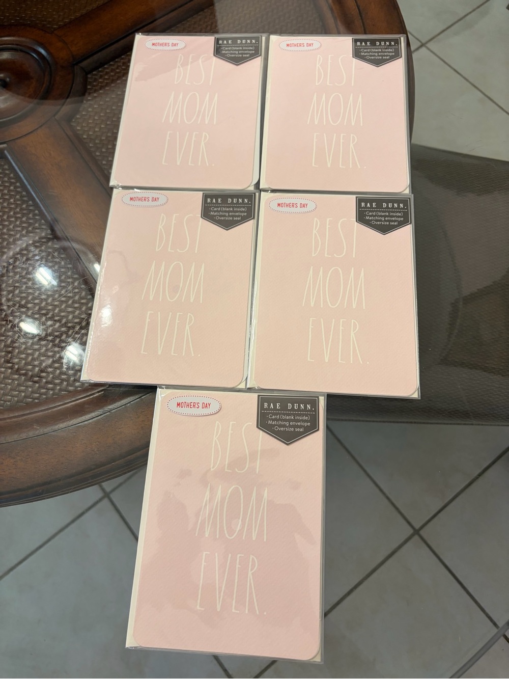 Rae Dunn Pink "Best Mom Ever" Mother's Day Card (Set of 5)